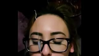 Blasting my girl’s glasses with a big cumshot