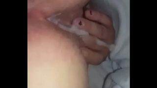 Doggie style fucking leads to a nice creampie which oozes out of her pussy