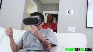 Ebony teen fucks friends step bro while he is busy playing vr games